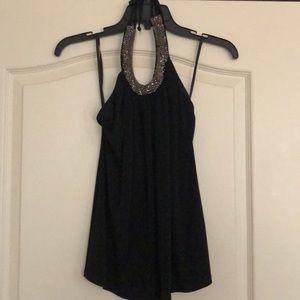 The Limited black halter top with silver bead neck